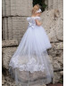 Feifei Sleeves White Lace Tulle Flower Girl Dress Communion Dress